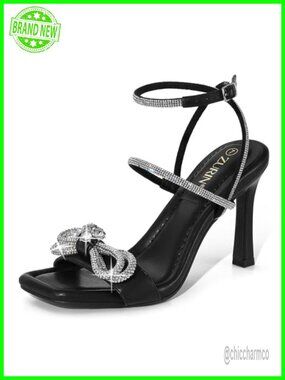 Rhinestone Bow Heels Sparkly Stiletto High Heel Sandals Prom Evening